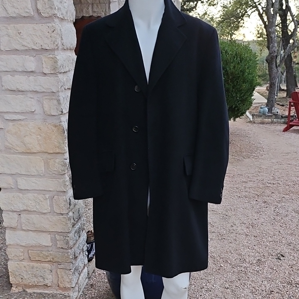 Ben Simon's Nebraska Bench Needled Hand Tailored Black 100% Cashmere Overcoat XL